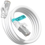 Cable Ethernet 5m Cat 7, Cable RJ45 Blindé Haute Vitesse 10Gbit/s 600MHz S/FTP Câble Réseau Blanc Gigabit Extérieur Imperméable Câble LAN Câble Internet pour Routeur Modem