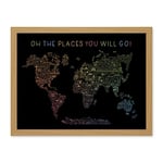 Artery8 World Travel Landmark Line Map Oh The Places You Will Go! Rainbow Black Artwork Framed Wall Art Print 18X24 Inch