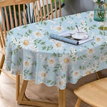 Bnejvif Daisy Oval Tablecloth, Blue Floral Oval Tablecloth, Sunflower Fabric Printed Oval Tablecloth, Spring Summer Waterproof Wrinkle Free Durable Tablecloth for Oval Tables 60 X 84 Inch