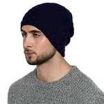 DonDon Bonnet d'hiver Bonnet homme Beanie Slouch Style avec doublure très douce et confortable à porter - Bleu foncé,Taille unique