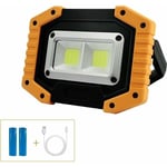 Projecteur LED Rechargeable 30W 2000LM Projecteur Chantier Lumière de Travail avec 2X COB Portable Projecteur LED USB pour Camping,3 Modes,batterie