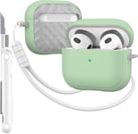 Coque pour AirPods 3e génération, avec kit de nettoyage, protection complète contre les chutes avec cordon, couleur macaron jeune pour AirPods 3e génération, vert/gris