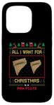 Coque pour iPhone 15 Pro Pull moche avec inscription « All I Want For Christmas Is A Pan Flute Music »