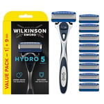 WILKINSON SWORD - Hydro 5 Razor For Men, Carbon Coated Blades, Hydrating Gel & Precision Trimmer, Razor + 8 Razor Blades