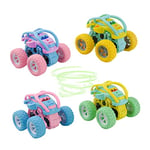 Tizund 4PCS Kids Turn Stunt Car, 360 Degrés Rotatif Push-Pull Toy Truck, Jouet de Course Tout-Terrain à Quatre Roues D'inertie pour Enfants Résistant aux Chutes pour Les Filles 4-6 Ans Garçon Bébé