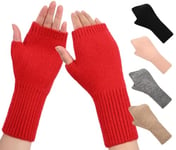 QICEDER Gants Sans Doigts Chauffe-poignets en Cachemire Gants Thermiques avec Trou pour le Pouce,Demi Doigt Femme Gants Chauffants Extensible Gants Tricotés Gants Chauds d'Hiver pour Femmes (rouge)