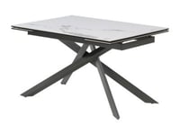 Table à manger extensible 4 à 8 personnes en céramique, verre trempé et métal - Effet marbre blanc et anthracite - COREMA de