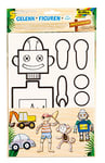 folia Adventure Land 23319 Lot de 5 Figurines articulées en Carton avec Contours pré-imprimés et Clips pour Peinture et Design Pirate, AFFE, Robot, Pelleteuse et Voiture