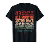 43 Yrs of Marriage Couple Countdown 43rd Wedding Anniversary T-Shirt