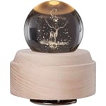 Boule de neige de Noël musicale avec des paillettes tourbillonnantes Rudolph renne boule de cristal avec support en bois lampe à LED veilleuse décor