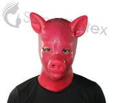 LATEX RED GUMMI FETISH PIG FULL HEAD RUBBER HOOD BOAR DOLL MAN MEN COSPLAY MASK