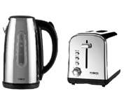 Jug Kettle Toaster 2 Slice  Silver  1.7L 3kW Brushed Steel Tower