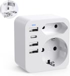 6 En 1 Prise Anglaise Avec 3 Ports Usb Et 1 Type C (3,4A) Et 2 Prises,Adaptateur Type G France Vers Uk Pour Angleterre,Irlande, Écosse,Dubai[MUL211516]