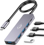 Hub Usb C,Dongle Usb 5 En 1 Avec Câble Long,Extenseur Usb-C Pour Laptop(100W Pd,4 Ports Usb-A),Hub Usb 2.0,Hub Usb 3.0,Type C Vers Usb A,Mini Adaptateur Pour Macbook Pro/Air,Imac,Ipad,Xps