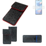 Felt Case for Oppo A16s dark gray red edges Cover bag Pouch