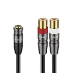 J&D 3.5 mm to 2 RCA Cable, Durable Copper Shell Heavy Duty PVC Coated 3.5mm Female to 2RCA Female Stereo Audio RCA Cable Adapter, 0.2 Meter