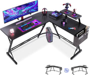 Gaming Schreibtisch mit runder Ecke Bureaux, Bois, Fibre de Carbone, Noir Clair, 147 x 120 cm