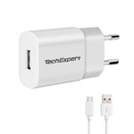 Chargeur secteur vers USB blanc + cable usb 1m pour liseuse électronique Kindle