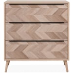 Commode naturel 3 tiroirs effet chevron avec pieds en bois massif - CO70102