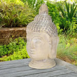 Ecd Germany - Tête de Bouddha Statue Sculpture Décoration Feng Shui Pierre Artificielle Polyrésine 55 cm Beige/Gris Figurine Ornement de Jardin