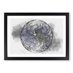 Big Box Art View of The Americas of Planet Earth Sketch Framed Wall Art Picture Print Ready to Hang, Black A2 (62 x 45 cm)