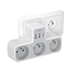 TESSAN Multiprise Murale Française 3 Sortie AC et 3 Ports USB, 6 en 1 Prise Chargeur Française, Adaptateur Secteur 4000W, Convient pour la Maison, Bureau, Compatible avec Phone, Portable