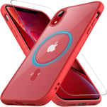 Coque Pour Iphone Xr Avec Verre Trempé, Compatible Avec Magsafe, Protection Antichoc Militaire Étui De Protection Housse Anti-Rayures Anti-Jaunissement Coque Magnétique Pour Iphone Xr Rouge