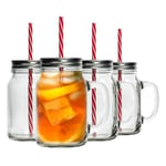 Mason Drinking Jar Glasses with Straws - 620ml - Pack of 4