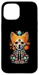 Coque pour iPhone 15 Os de corgi mexicain Sugar Skull, Halloween, jour de la mort d'un chien