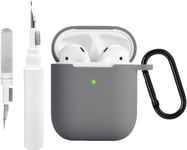 Étui en Silicone Compatible avec Les AirPods 2 1 avec kit de Nettoyage, étui de Protection Compatible avec Apple AirPods 2 avec Mousqueton, Housse Souple pour l'étui des Airpods 1 2 (Gray)