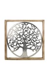 Gilde Tableau décoratif XXL - Arbre de vie en aluminium - Avec cadre en bois - 60 x 60 cm - Décoration murale pour salon - Couleurs : argenté marron