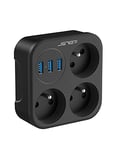 JSVER Multiprise Murale Electrique Secteur, 6 en 1 Prise Multiple 3 Prises et 3 Ports USB Française 3680W 16A Idéal pour Domicile, Bureau-Noir