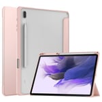 Trifold Stand Auto Sleep Wake Cover Läder Magnetisk skyddande stötfångare för case till Galaxy Tab S7 FE 12,4 tum SM-T730 T Rose gold