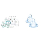 Mam Biberon anti-coliques Easy Start, 8 biberons en formats de 130 ml, 160 ml et 260 ml, 1 Start Nano, 4 disques, 1 bec, 7 à 30 g & Lot de 2 Tétines Anatomiques en Silicone 0+ mois Débit 1 Lent