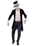 Smiffys Till Death Do Us Part Zombie Groom Costume, Black Jacket with Waistcoat, Scarf, Trousers and Top Hat, Halloween Zombie Alley Fancy Dress, Zombie Dress Up Costumes