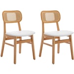 Chaises de Salle à Manger Lot de 2 Chaise Salle a Manger en Bois avec Coussin Chaise Rotin Confortable,Cuir pu, Blanc