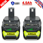 2X 4.0AH 18V For Ryobi One Plus P108 Lithium-ion Battery RB18L50 P104 RB18L40