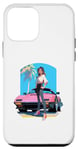 Coque pour iPhone 12 mini Fille de style anime et manga devant une voiture de sport rose