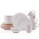 KARACA HAAG 16 Piece Kitchen Dinner Sets | Plates and Bowls Set for 4 People with Mugs | Glaze Ceramic Multi Colour Crockery Dinnerware Set