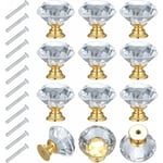 12PCS Bouton de Meuble 30mm Bouton de Tiroir Cristal Poignée Meuble Dorée, Poignées d'armoire Transparentes Poignee Placard Cuisine Bouton de Porte