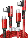 JSAUX USB C to USB C Cable 100W [2-Pack 2M] Compatible with iPhone 16 15 Pro Max Plus, Samsung Galaxy S24 S23 S22 S21 S20, iPad Pro Air, Right Angle USB Type C to C Charger Cable Fast Charging -Red