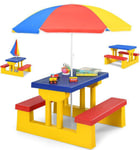 Salon De Jardin Pour Enfant - Costway - Table Et 2 Bancs - Jaune+Rouge+Bleu