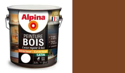 Peinture spéciale bois Marron ton bois satin 2.5L ALPINA microporeux protège déc