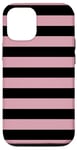 Coque pour iPhone 15 Pastel Pink and Black Stripes Cute Women and Girls Fashion