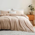 Sedefen Flanelle Housse de Couette 220x240cm + 2 Taies d'oreiller 65x65cm Beige Parure de lit 2 Personnes Peluche Hiver Chaude Duveteuse Ado Linge de lit Avez Fermeture Éclair