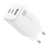 cellularline - Multipower Trio Port 65 W - Chargeur Secteur - pour Tablette, Smartphone et Ordinateur Portable - Sortie : 65 W - 3 Ports : USB + USB-C + USB-C - Blanc