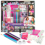 Colorbaby Monster High 48426 Studio de tatouage, body art, art corporel pour enfants, avec pochoirs, marqueurs, perles brillantes, pinces, paillettes, pinceau et éponge, +8 ans