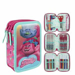 Trolls Triple Pencil Case Set Filled 43 Piece 3 Tier Princess Poppy 3d Text