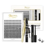 Individual Lashes 144 Cluster Lashes QUEWEL DIY Eyelash Extensions Kit, Clusters Eyelash Applicator, Cluster Lashes Bond and Seal Super Hold, Clusters Lash Glue Remover Easy to Remove(QU-H-DH-02)