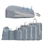 YYDSLEE Compression Packing Cube 7-pièces Sacs à vêtements Cube d'emballage Set Organisateur de valise Sac de Compression Voyage Organisateur de valise d'emballage Rangement Sacs(Bleu/Gris)